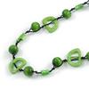 Avalaya Lime Green Round and Oval Wooden Bead Cotton Cord Necklace - 84cm Long view 4