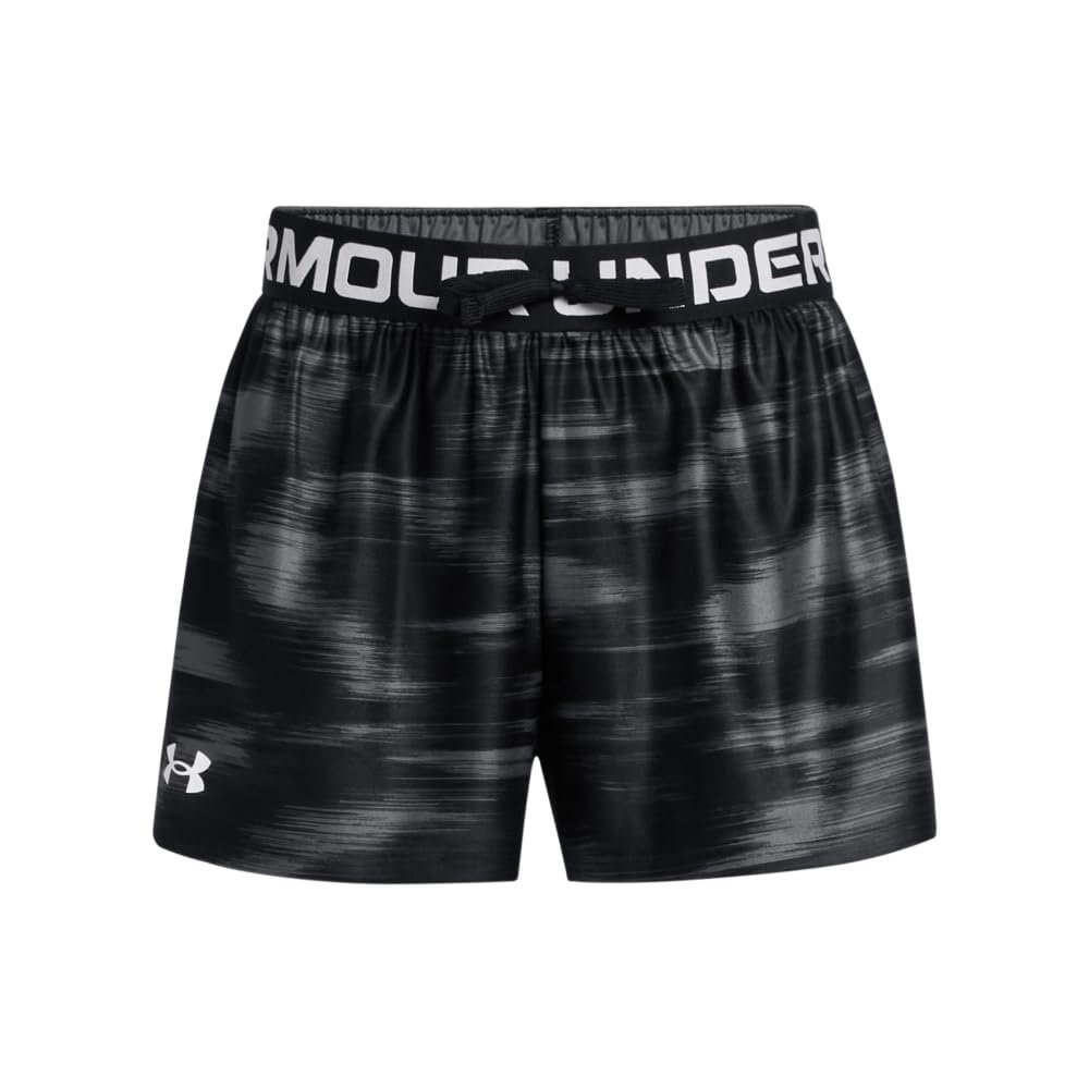 Under Armour Girls' Play Up Printed Shorts, (008) Black / / White, Small