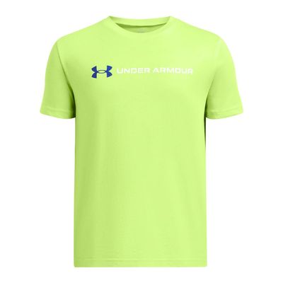 Under Armour Boys' Team Issue Wordmark Short Sleeve, (304) Morph Green / / Tech Blue, X-Small
