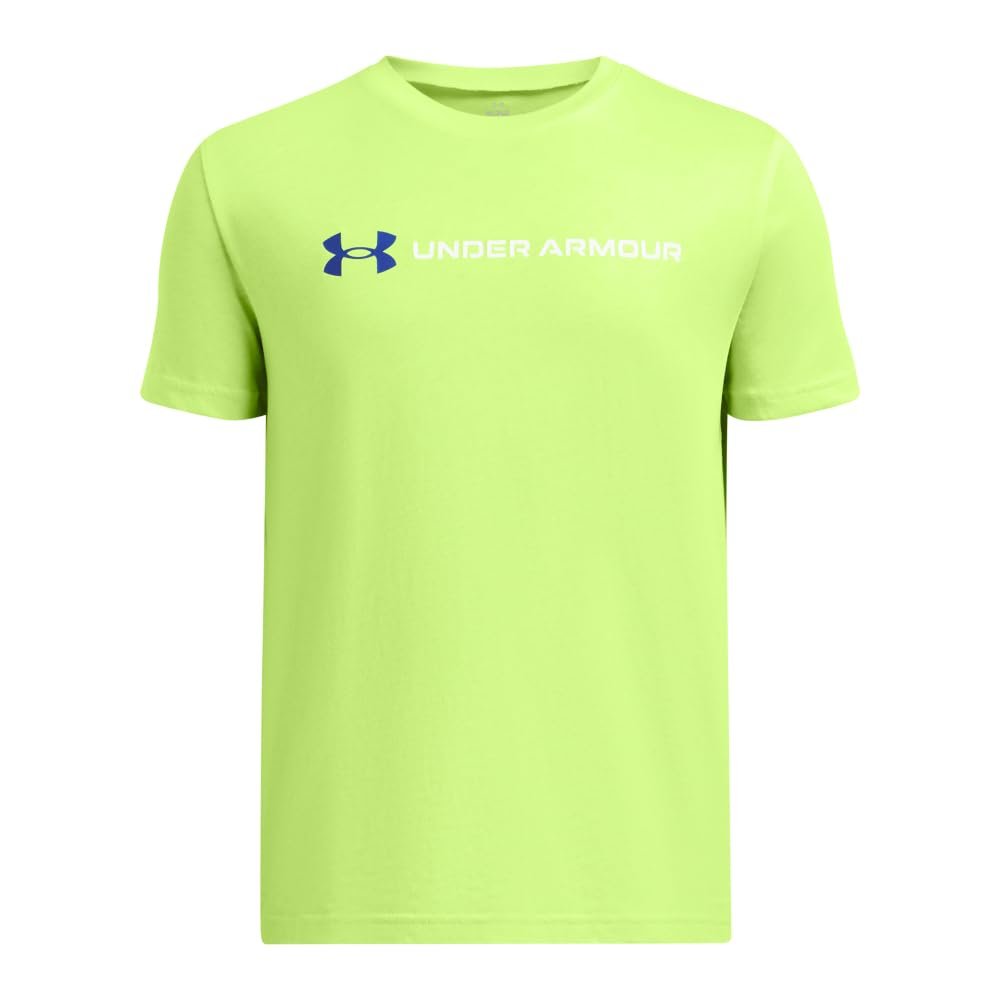 Under Armour Boys' Team Issue Wordmark Short Sleeve, (304) Morph Green / / Tech Blue, X-Small