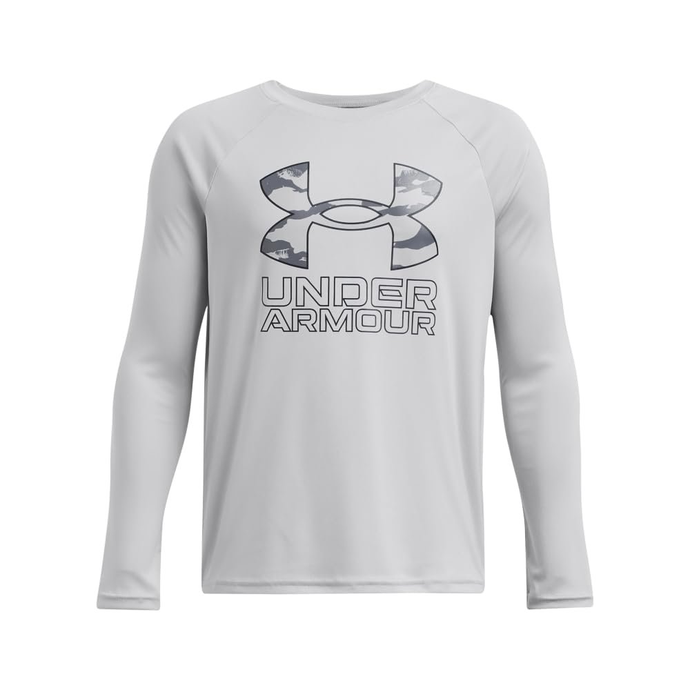 Under Armour Boys' Tech Hybrid Print Fill Long Sleeve, (013) Mod Gray/Mod Gray/Black, Small