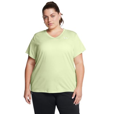 Under Armour Womens Tech Twist Short Sleeve V Neck, (383) Retro Green / / White, Medium