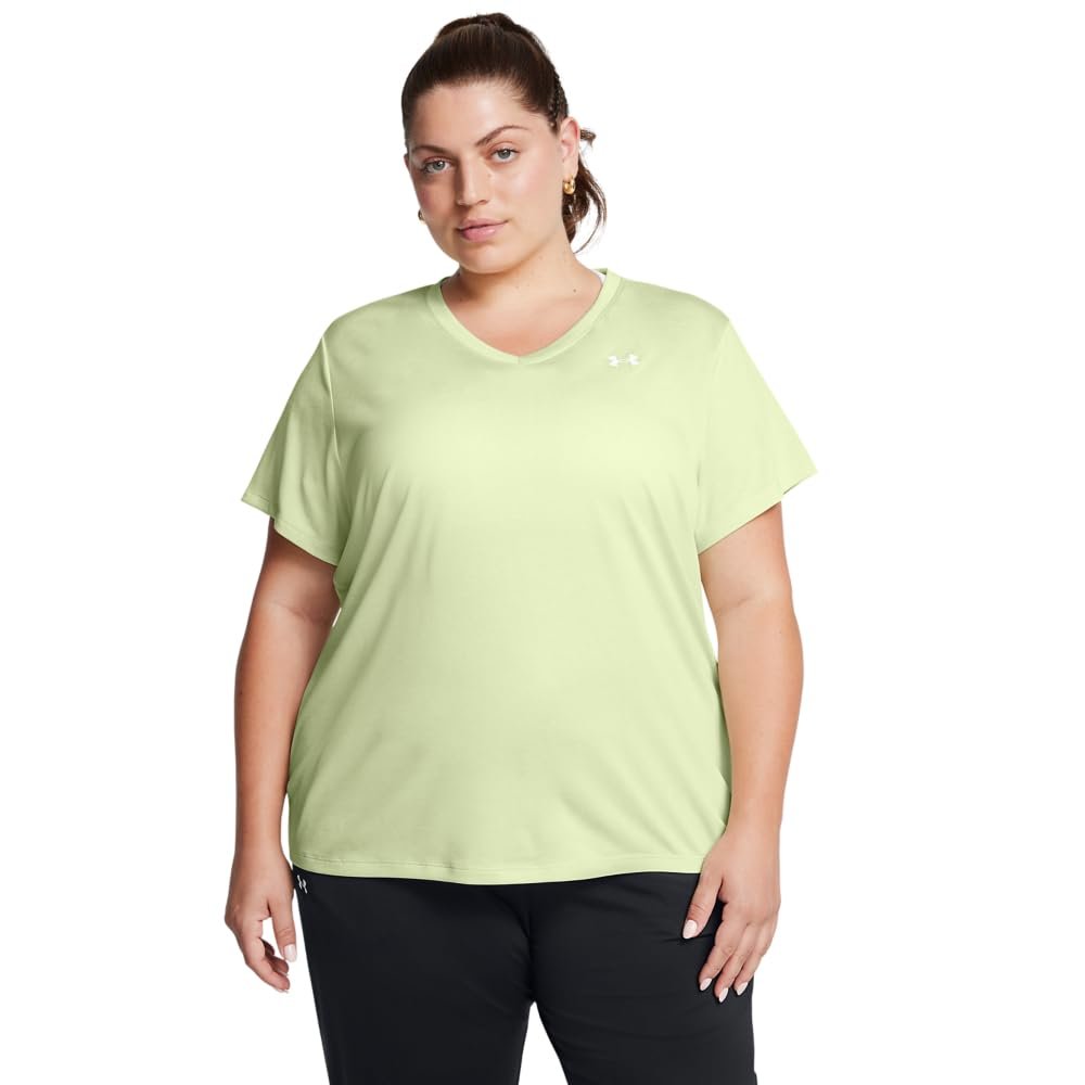 Under Armour Womens Tech Twist Short Sleeve V Neck, (383) Retro Green / / White, Medium