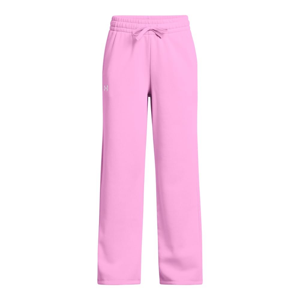 Under Armour Girls' Rival Fleece Straight Leg Pants, (638) Stellar Pink / / White, X-Large