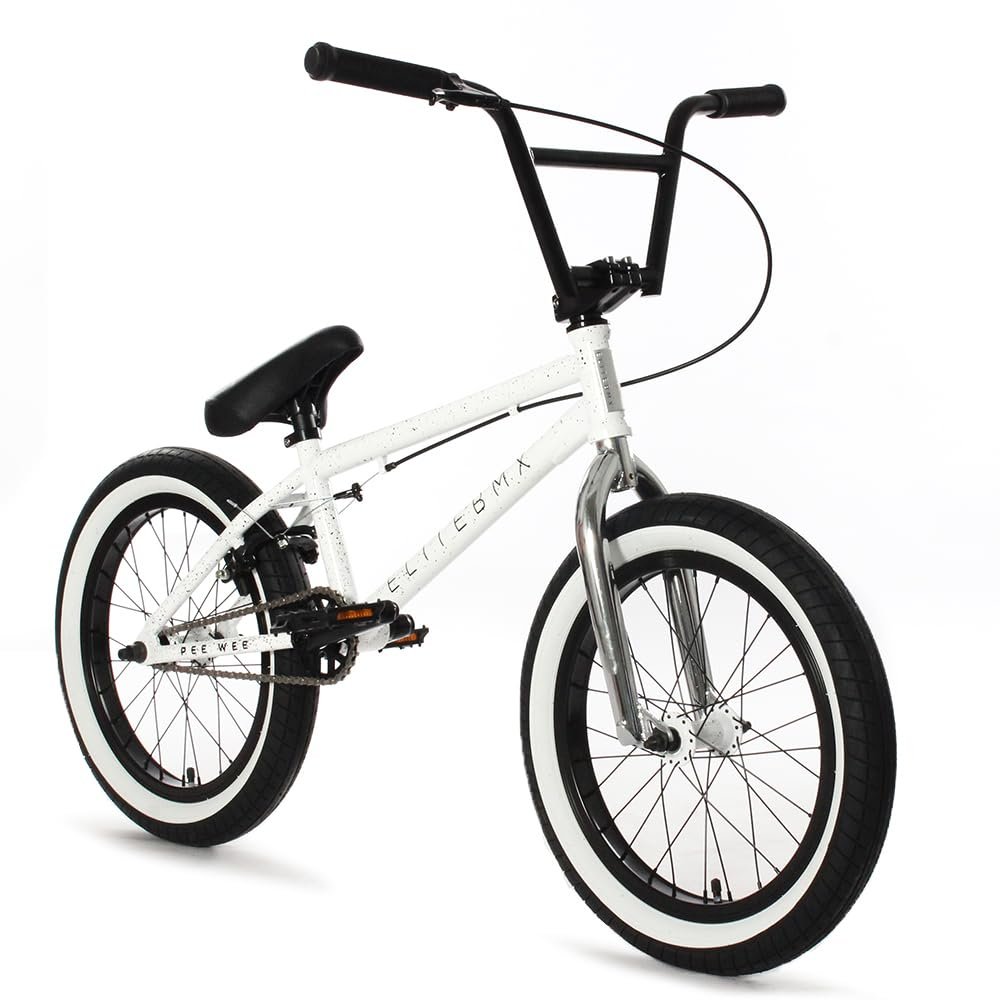 Elite BMX Bicycle 18", 20" & 26" BMX Bike - Freestyle BMX Bike All Models Come with 3 Piece BMX Crankset (18", PW White Splatter)