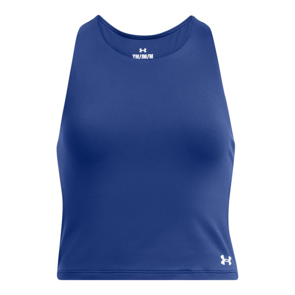 Under Armour Girls Motion Crop Tank Top, (432) Tech Blue / / White, Small