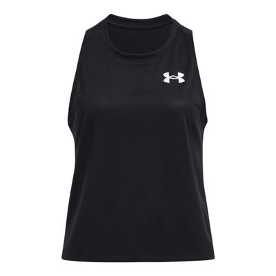Under Armour Girls' Tech Mesh Tank Top, (001) Black / / Metallic Silver, Large