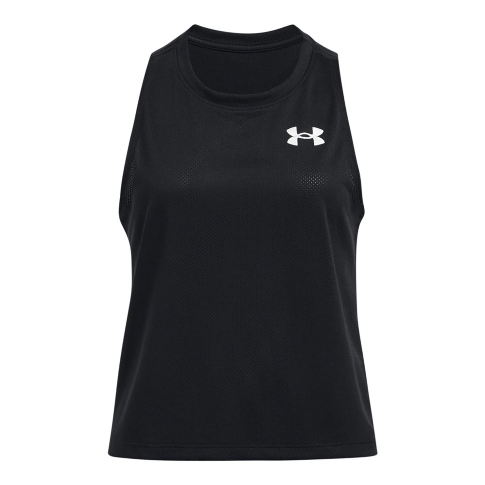 Under Armour Girls' Tech Mesh Tank Top, (001) Black / / Metallic Silver, Large