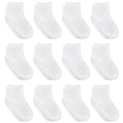 Debra Weitzner 12 Pairs Non-Slip Toddler Socks With Grips for Baby Boys and Girls - Anti-Slip Crew Socks for Infant's and Kids