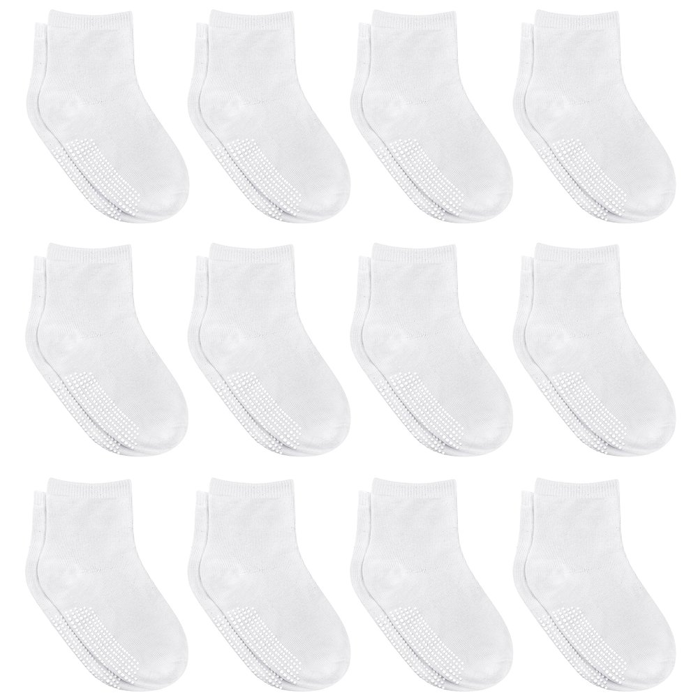 Debra Weitzner 12 Pairs Non-Slip Toddler Socks With Grips for Baby Boys and Girls - Anti-Slip Crew Socks for Infant's and Kids