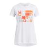 Under Armour Girls' Tech Block Logo Short Sleeve T Shirt, (100) White / / Halo Gray, Large view 1
