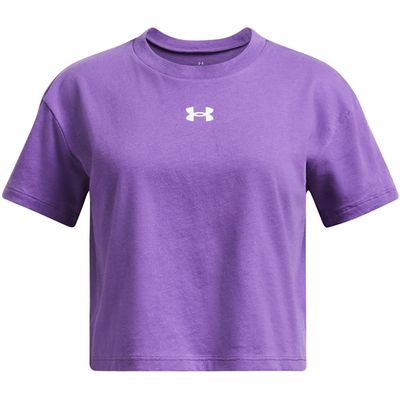 Under Armour Girls' Crop Sportstyle Logo Short Sleeve, 525 Purple, YXL