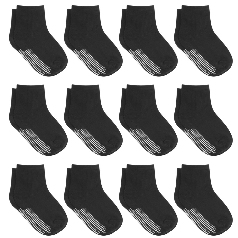 Debra Weitzner 12 Pairs Non-Slip Toddler Socks With Grips for Baby Boys and Girls - Anti-Slip Crew Socks for Infant's and Kids