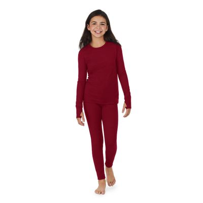Cuddl Duds Girls Heavyweight Fleece Lined 2 Piece Thermal Underwear Set  Long Sleeve Shirt & Leggings Base Layer for Cold Weather  Winter Clothing Long Johns Lounge Sets for Kids, Red, XS