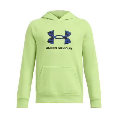 Under Armour Boys' Rival Fleece Big Logo Print Fill Hoodie, (304) Morph Green/Downpour Gray/Midnight Navy, X-Large
