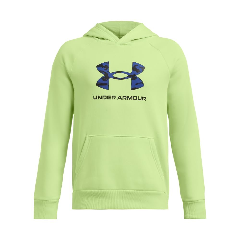 Under Armour Boys' Rival Fleece Big Logo Print Fill Hoodie, (304) Morph Green/Downpour Gray/Midnight Navy, X-Large