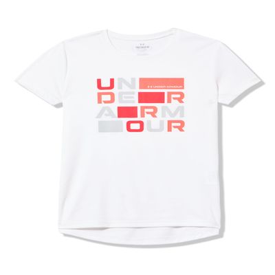 Under Armour Girls' Tech Block Logo Short Sleeve T Shirt, 100 White, YXL