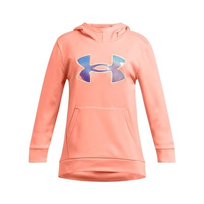 Under Armour Girls' Armour Fleece Iridescent Big Logo Hoodie, (897) Flare Orange / / Iridescent, Large