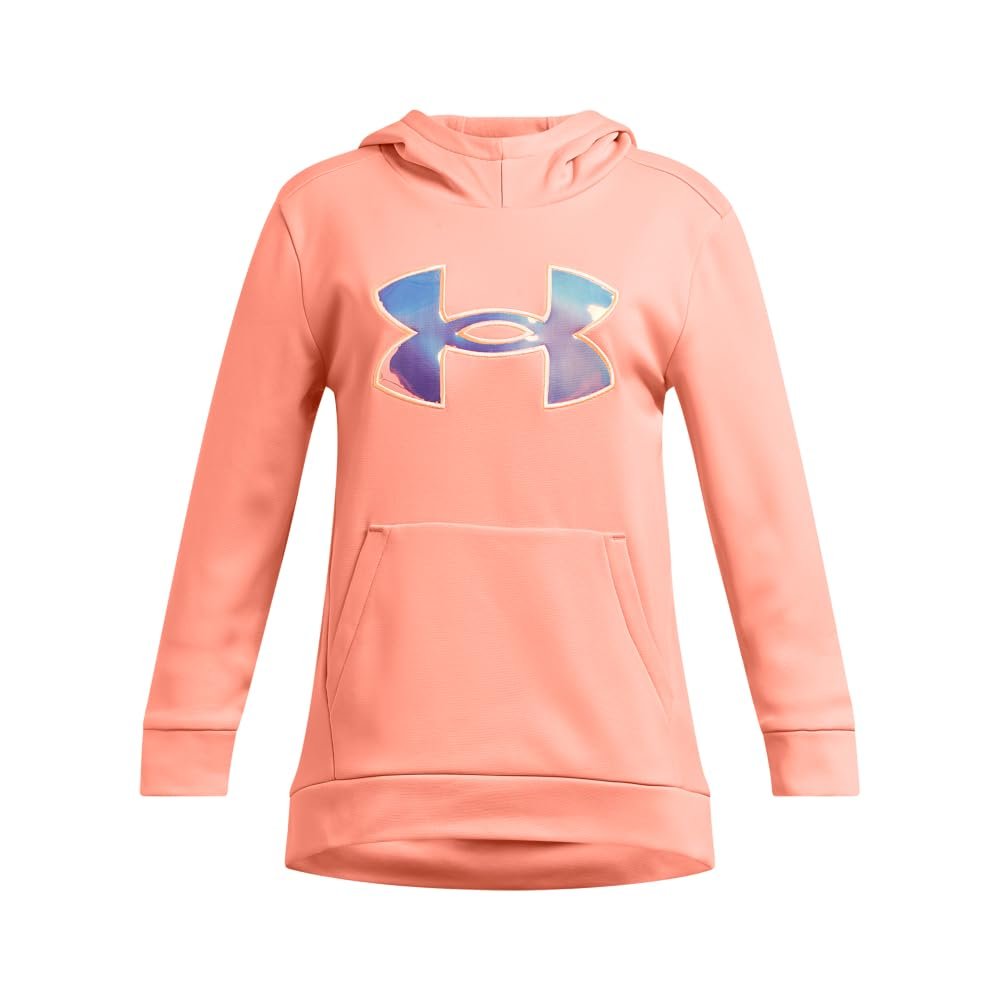 Under Armour Girls' Armour Fleece Iridescent Big Logo Hoodie, (897) Flare Orange / / Iridescent, Large