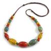 Avalaya Multicoloured Round/Oval Ceramic Bead Brown Silk Cords Necklace 60-70cm L/Adjustable view 1