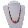 Avalaya Multicoloured Round/Oval Ceramic Bead Brown Silk Cords Necklace 60-70cm L/Adjustable view 3
