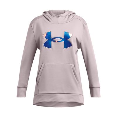 Under Armour Girls' Armour Fleece Iridescent Big Logo Hoodie, (015) Tetra Gray / / Iridescent, X-Large