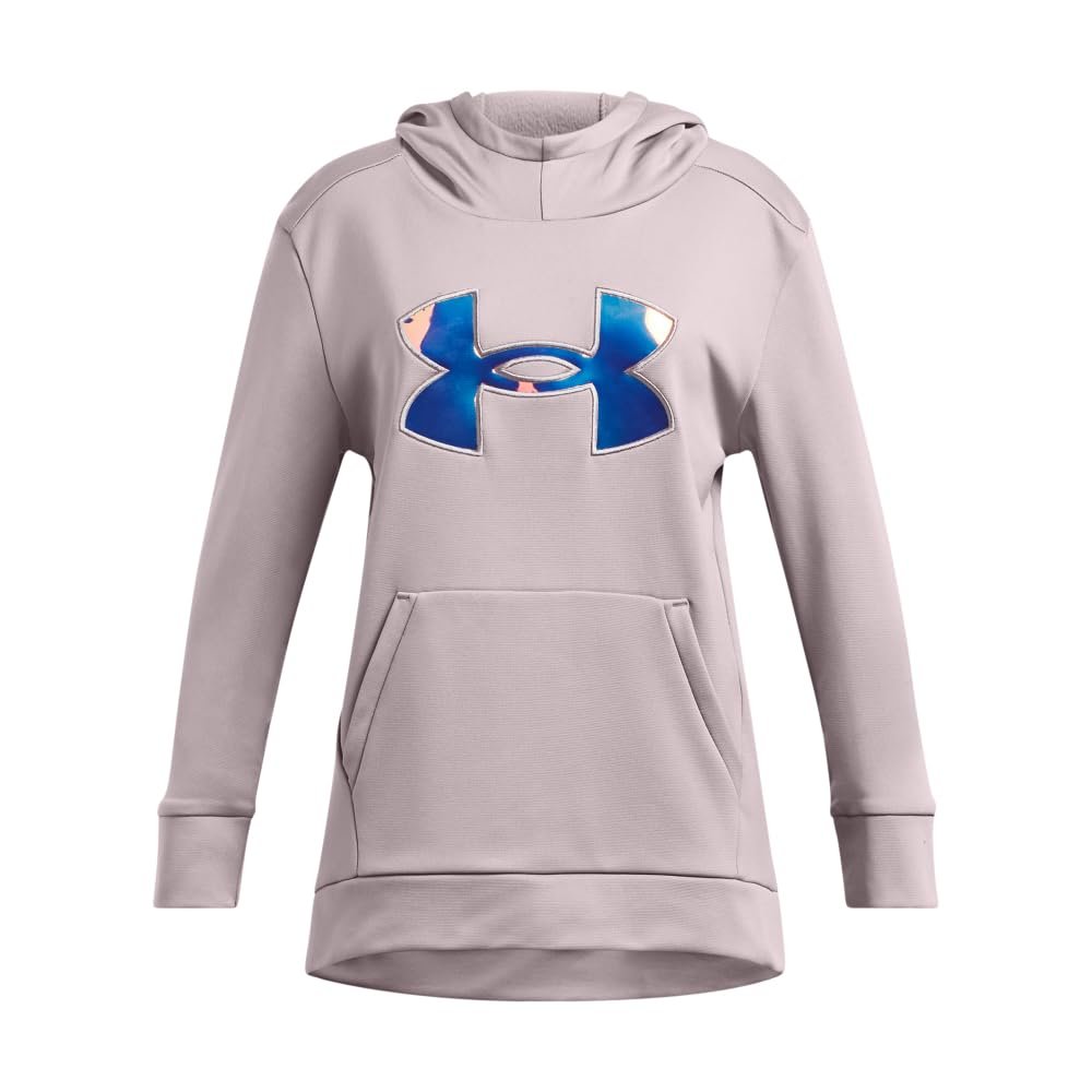 Under Armour Girls' Armour Fleece Iridescent Big Logo Hoodie, (015) Tetra Gray / / Iridescent, X-Large