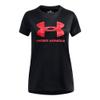 Under Armour Girls' Tech Big Logo Short Sleeve Crew Neck, (007) Black / / Racer Red, Small view 1