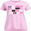 Under Armour Girls' Tech Block Logo Short Sleeve T Shirt, (638) Stellar Pink / / White, Large view 1