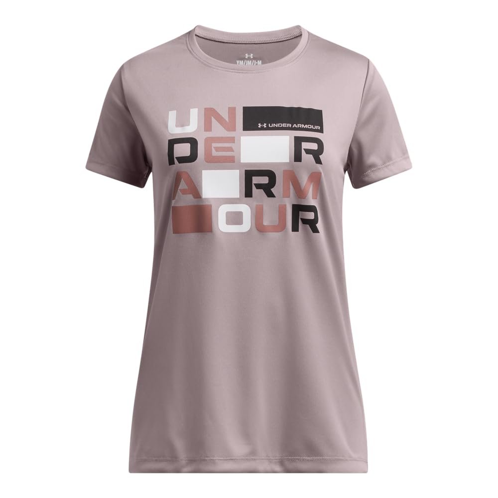 Under Armour Girls' Tech Block Logo Short Sleeve T Shirt, (015) Tetra Gray / / Halo Gray, Large