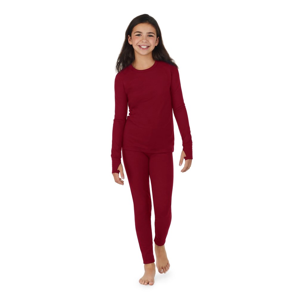 Cuddl Duds Girls Heavyweight Fleece Lined 2 Piece Thermal Underwear Set  Long Sleeve Shirt & Leggings Base Layer for Cold Weather  Winter Clothing Long Johns Lounge Sets for Kids, Red, XL