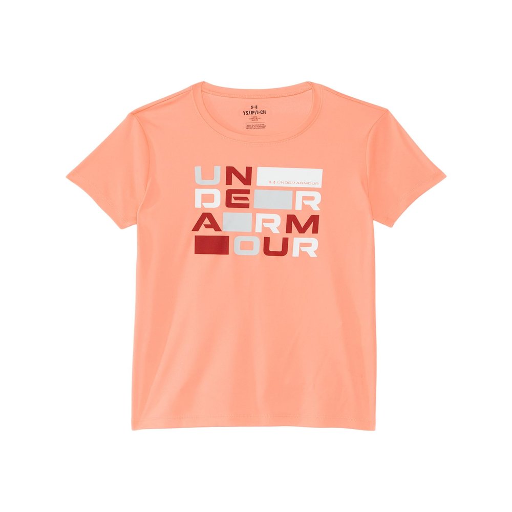 Under Armour Girls' Tech Block Logo Short Sleeve T Shirt, (897) Flare Orange / / Earthen Orange, X-Small
