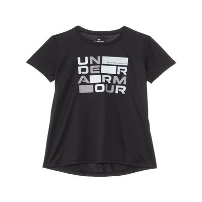 Under Armour Girls' Tech Block Logo Short Sleeve T Shirt, (001) Black / / White, X-Small