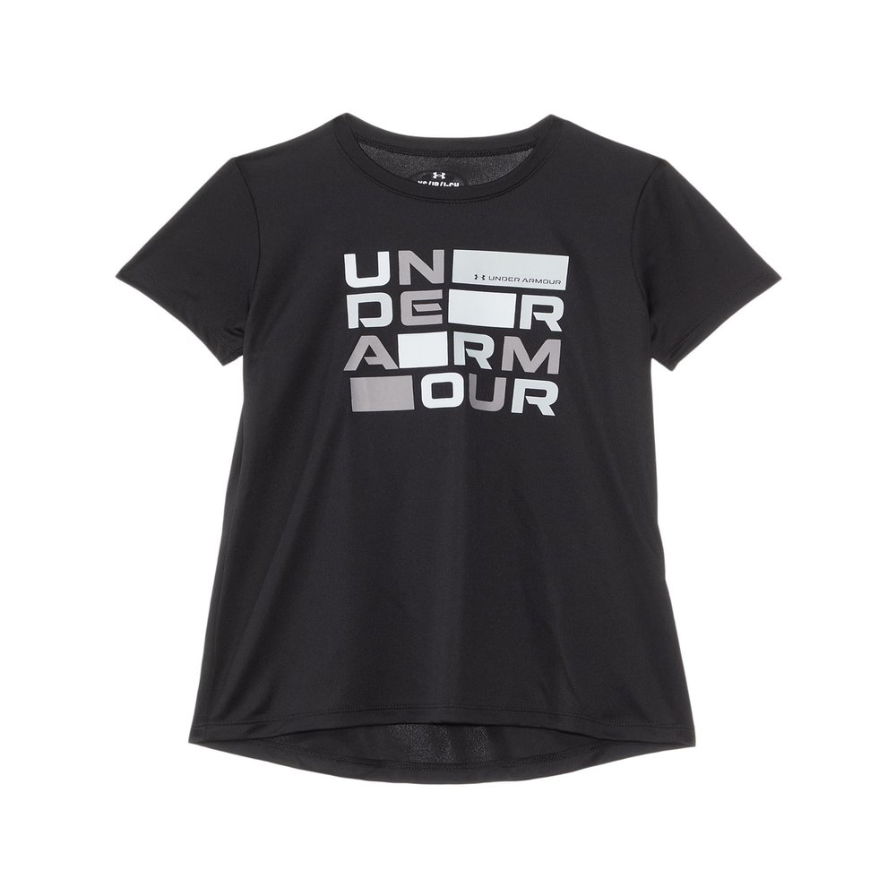 Under Armour Girls' Tech Block Logo Short Sleeve T Shirt, (001) Black / / White, X-Small