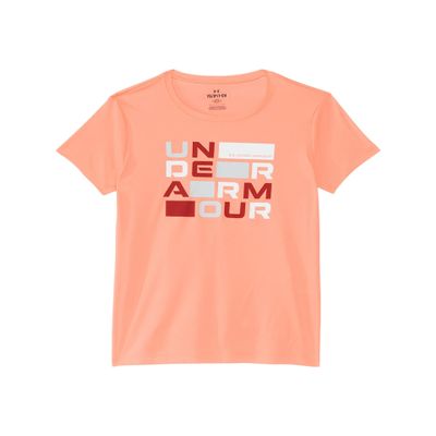 Under Armour Girls' Tech Block Logo Short Sleeve T Shirt, (897) Flare Orange / / Earthen Orange, Large