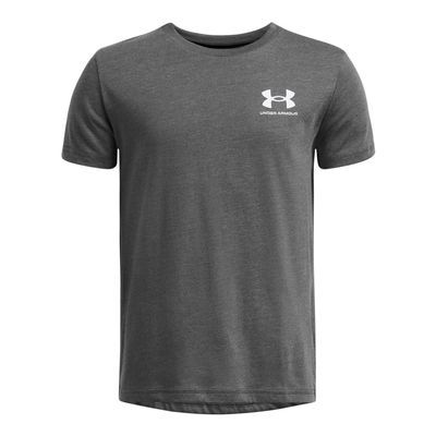 Under Armour Boys' Sportstyle Left Chest Short-Sleeve T-Shirt, (025) Castlerock Medium Heather / / White, X-Small
