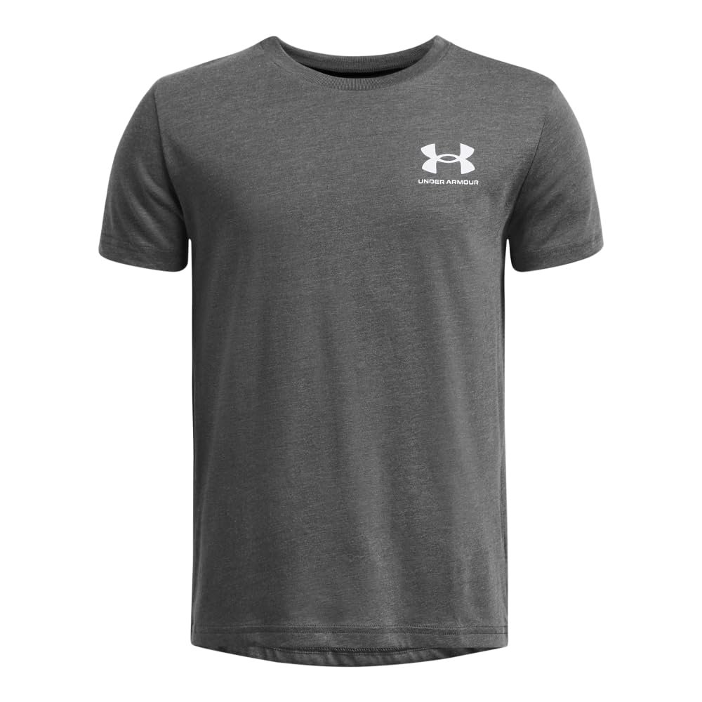 Under Armour Boys' Sportstyle Left Chest Short-Sleeve T-Shirt, (025) Castlerock Medium Heather / / White, X-Small