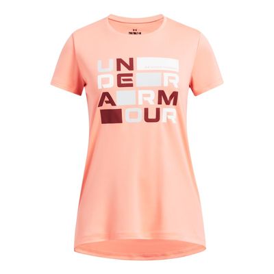 Under Armour Girls' Tech Block Logo Short Sleeve T Shirt, (897) Flare Orange / / Earthen Orange, Medium