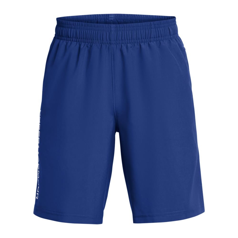Under Armour Boys Woven Wordmark Shorts, (432) Tech Blue / / White, Small