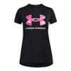 Under Armour Girls' Tech Big Logo Short Sleeve Crew Neck, (006) Black / / Stellar Pink, Small view 1