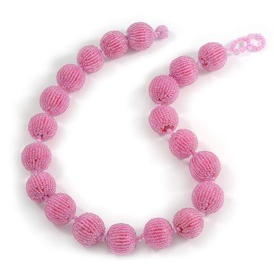 Avalaya Chunky Baby Pink Glass Bead Ball Necklace - 54cm Long