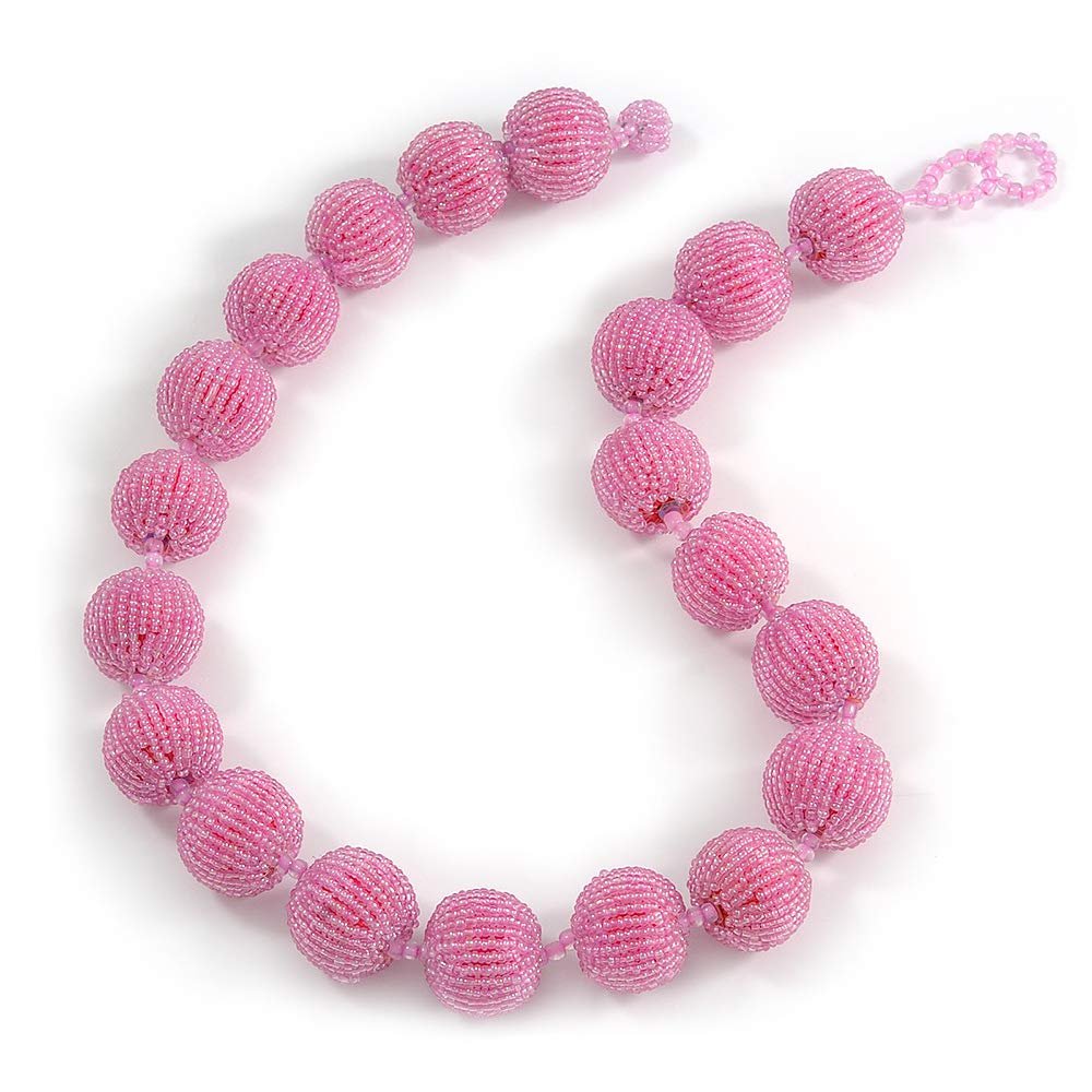 Avalaya Chunky Baby Pink Glass Bead Ball Necklace - 54cm Long