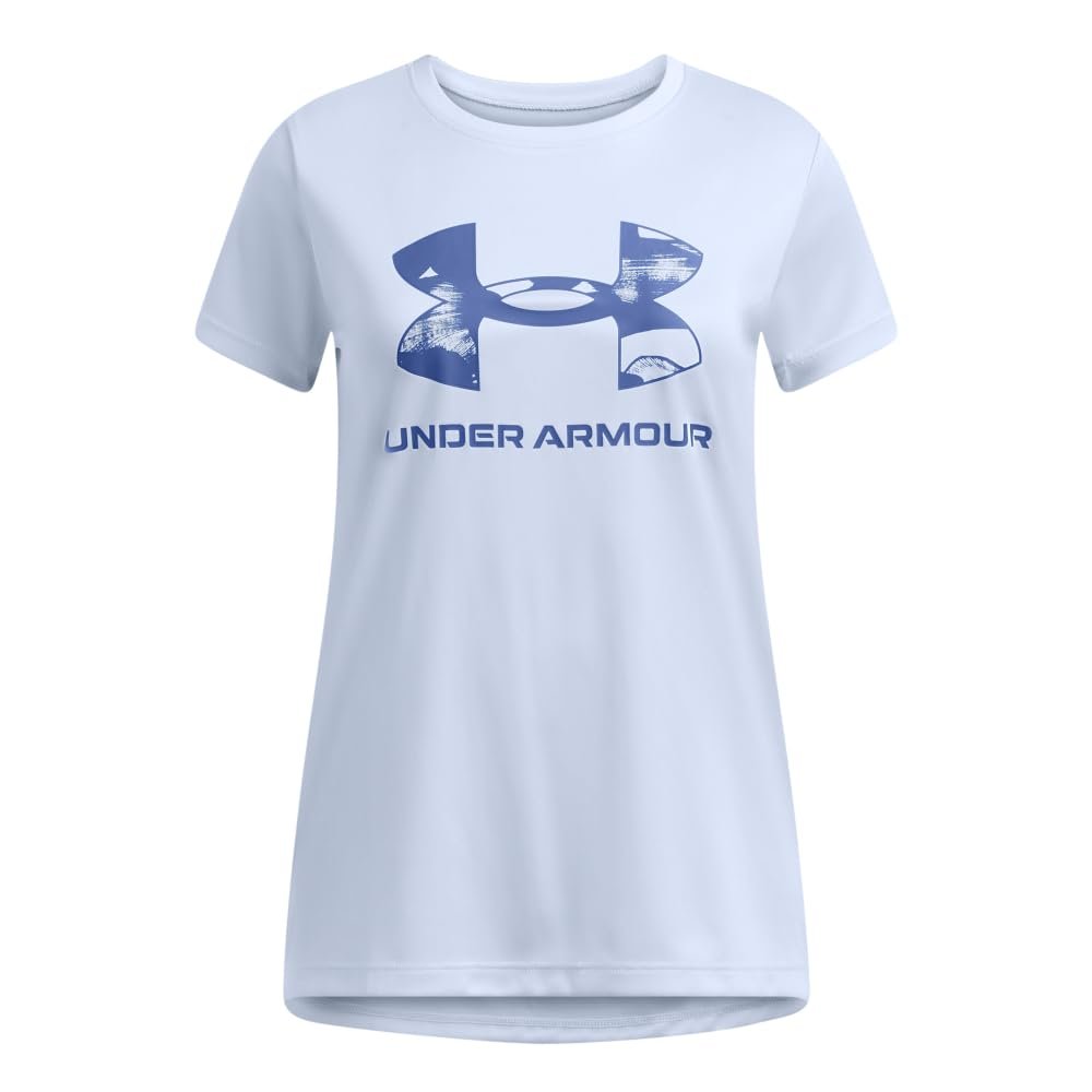 Under Armour Girls' Tech Big Logo Short Sleeve Crew Neck, (465) Nimbus Blue / / Tech Blue, Small
