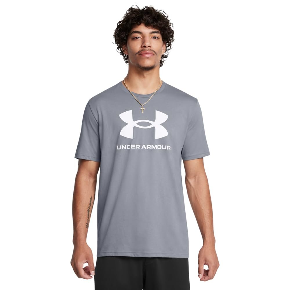 Under Armour Men's Sportstyle Logo Short Sleeve T Shirt, (036) Steel / / White, X-Large