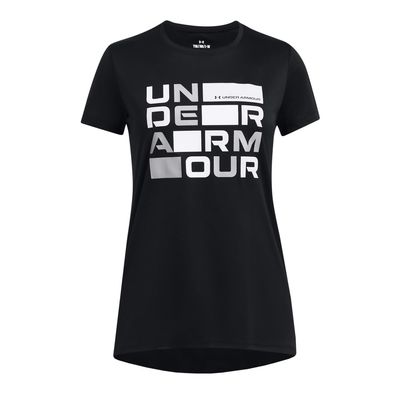 Under Armour Girls' Tech Block Logo Short Sleeve T Shirt, (001) Black / / White, Medium