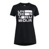 Under Armour Girls' Tech Block Logo Short Sleeve T Shirt, (001) Black / / White, Medium view 1