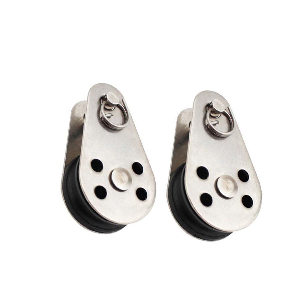Sosoport 2pcs Durable Stainless Steel Single Pulley Heavy-Duty Nylon Rope Pulley for Lifting Fishing and Towing Applications