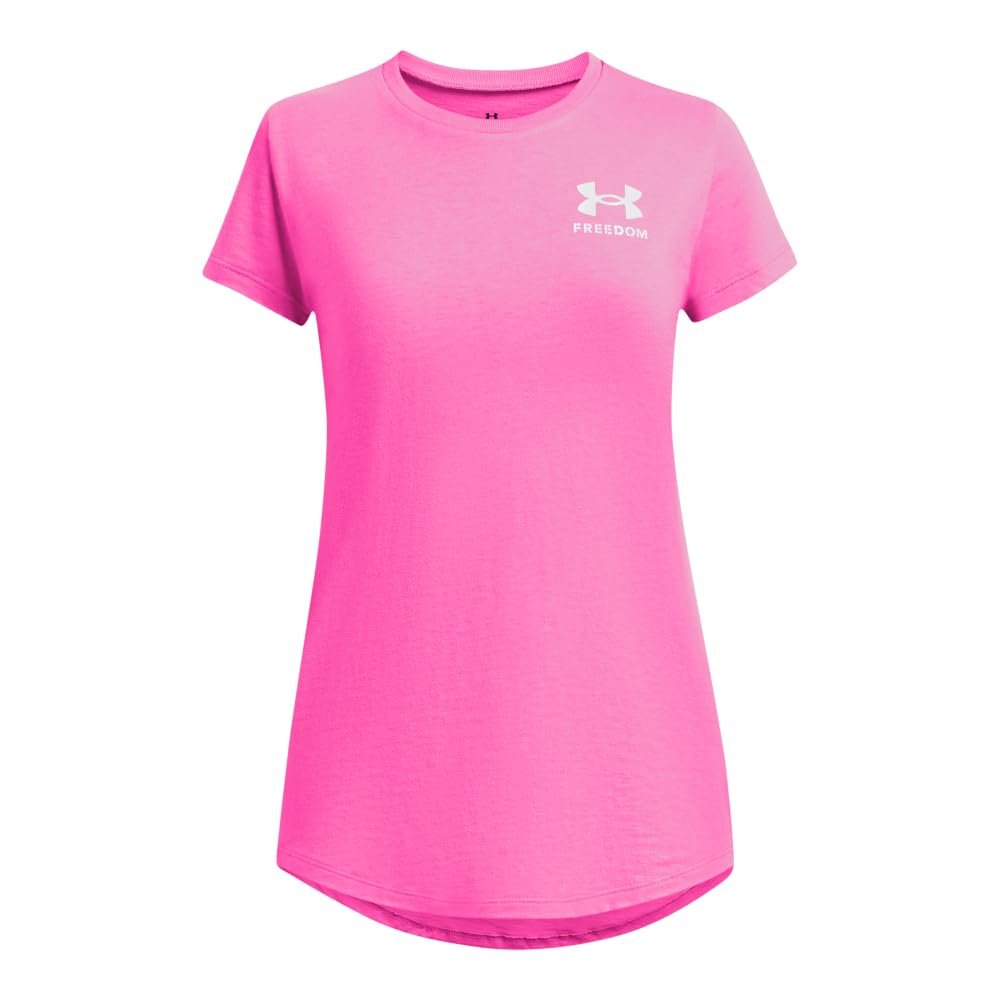 Under Armour Girls' Freedom Flag T-Shirt, (652) Rebel Pink / / Halo Gray, Small