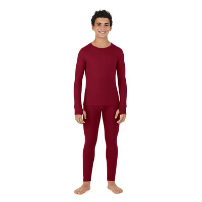 Cuddl Duds Boys Heavyweight Fleece Lined 2 Piece Thermal Underwear Set  Long Sleeve Shirt & Leggings Base Layer for Cold Weather  Winter Clothing Long Johns Lounge Sets for Kids, Red, S