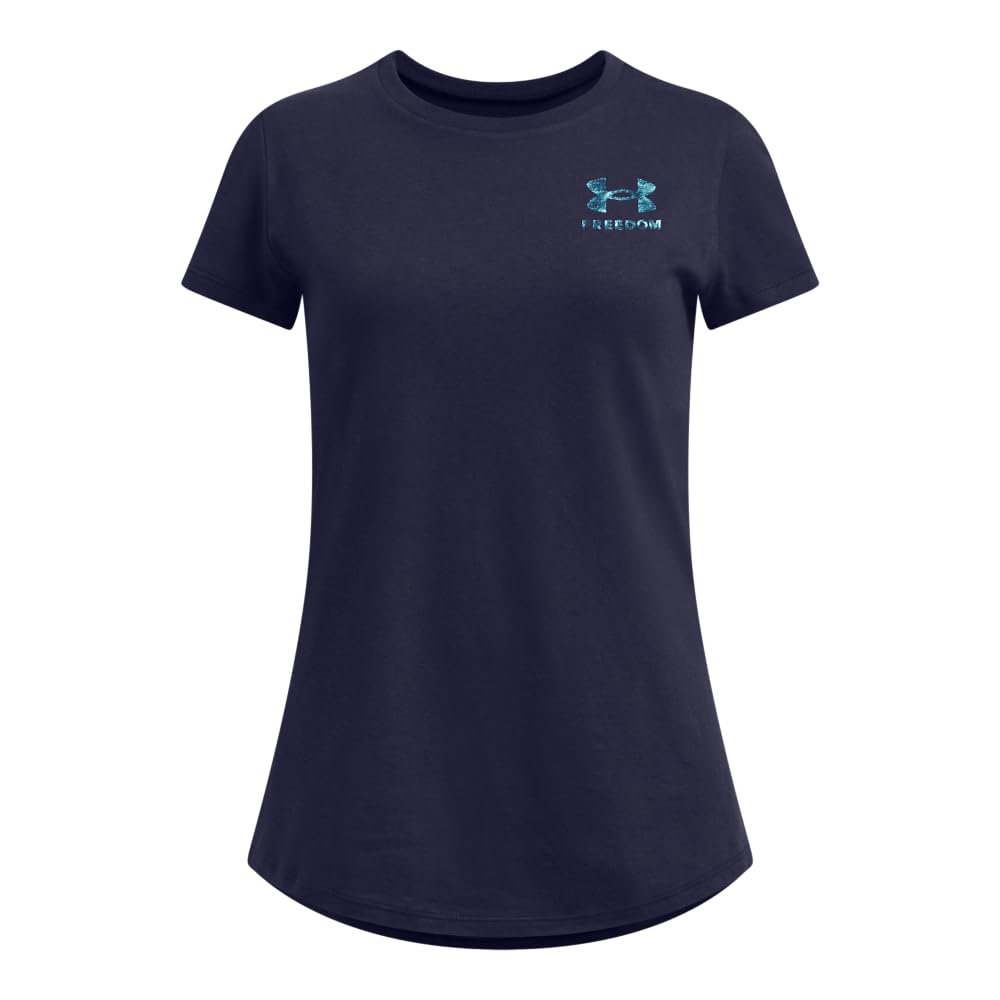 Under Armour Girls' Freedom Flag T-Shirt, (410) Midnight Navy / / Sky Blue, X-Small